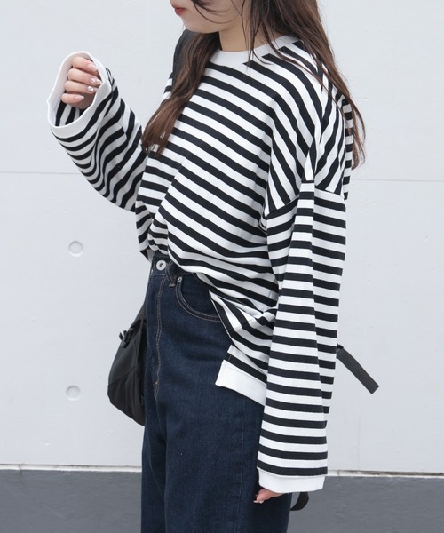 PairPair(ペアペア)の「ワイドスリーブボーダーロンT(レディース/リンクアイテム)(Tシャツ/カットソー・レディース・ブルー/ブラック/モカ・FREE)」の18枚目の写真