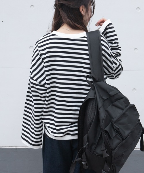 PairPair(ペアペア)の「ワイドスリーブボーダーロンT(レディース/リンクアイテム)(Tシャツ/カットソー・レディース・ブルー/ブラック/モカ・FREE)」の15枚目の写真