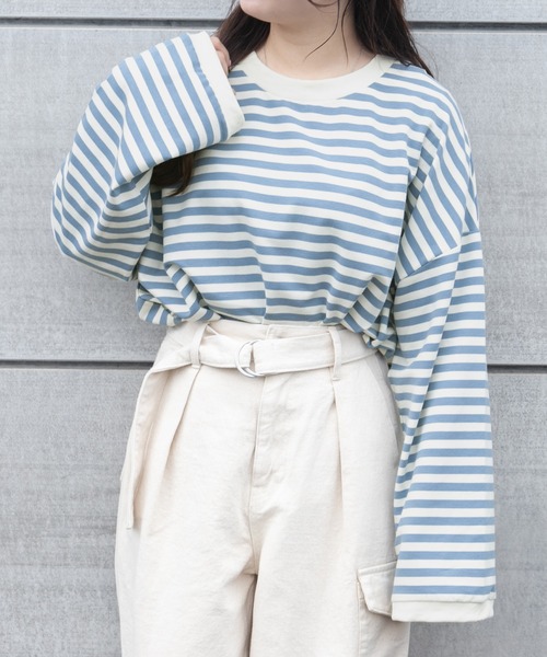 PairPair(ペアペア)の「ワイドスリーブボーダーロンT(レディース/リンクアイテム)(Tシャツ/カットソー・レディース・ブルー/ブラック/モカ・FREE)」の14枚目の写真