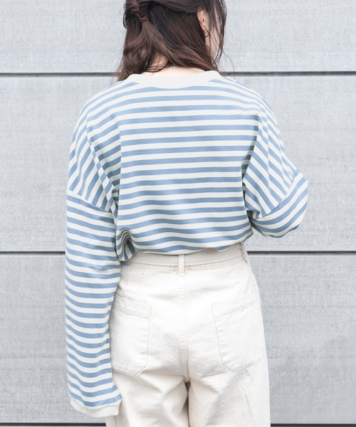 PairPair(ペアペア)の「ワイドスリーブボーダーロンT(レディース/リンクアイテム)(Tシャツ/カットソー・レディース・ブルー/ブラック/モカ・FREE)」の20枚目の写真