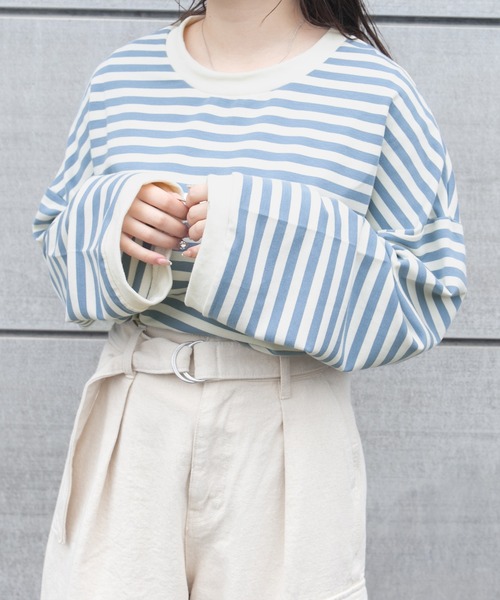 PairPair(ペアペア)の「ワイドスリーブボーダーロンT(レディース/リンクアイテム)(Tシャツ/カットソー・レディース・ブルー/ブラック/モカ・FREE)」の9枚目の写真