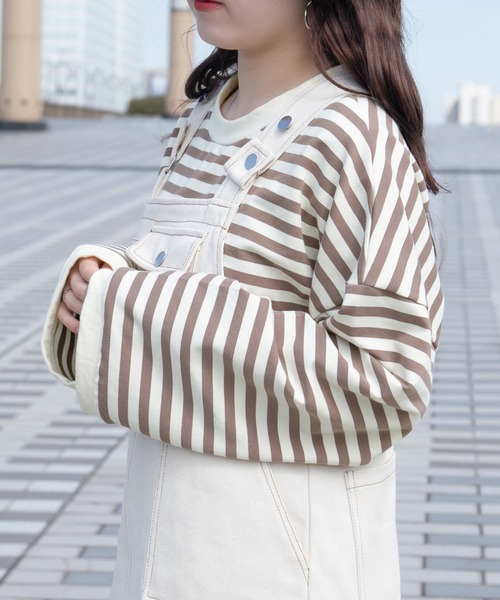 PairPair(ペアペア)の「ワイドスリーブボーダーロンT(レディース/リンクアイテム)(Tシャツ/カットソー・レディース・ブルー/ブラック/モカ・FREE)」の7枚目の写真