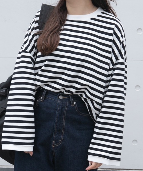 PairPair(ペアペア)の「ワイドスリーブボーダーロンT(レディース/リンクアイテム)(Tシャツ/カットソー・レディース・ブルー/ブラック/モカ・FREE)」の12枚目の写真