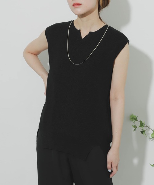 SENSE OF PLACE by URBAN RESEARCH（センスオブプレイスバイアーバンリサーチ）の「キーネックノースリーブトップ（ニット/セーター・レディース・ブラック/ベージュ/グリーン/ライトベージュ・ONE）」の14枚目の写真