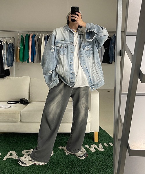 MASONPRINCE（メイソンプリンス）の「【MASONPRINCE】Green label logo Damaged denim jacket NZY0965（デニムジャケット・メンズ・ライトブルー/ブルー・S/L/M/XL）」の8枚目の写真