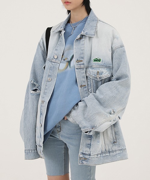 MASONPRINCE（メイソンプリンス）の「【MASONPRINCE】Green label logo Damaged denim jacket NZY0965（デニムジャケット・メンズ・ライトブルー/ブルー・S/L/M/XL）」の14枚目の写真