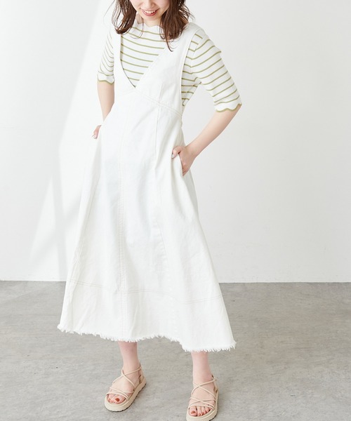 natural couture(ナチュラルクチュール)の「裾フリンジ配色ステッチジャンスカ(ワンピース・レディース・ブラック/ベージュ/インディゴブルー/アイボリー・FREE)」の7枚目の写真