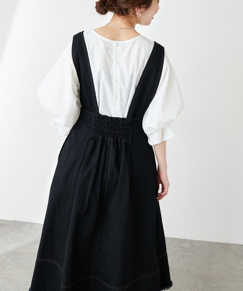 natural couture(ナチュラルクチュール)の「裾フリンジ配色ステッチジャンスカ(ワンピース・レディース・ブラック/ベージュ/インディゴブルー/アイボリー・FREE)」の11枚目の写真