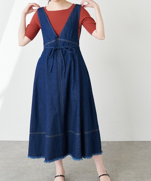 natural couture(ナチュラルクチュール)の「裾フリンジ配色ステッチジャンスカ(ワンピース・レディース・ブラック/ベージュ/インディゴブルー/アイボリー・FREE)」の21枚目の写真