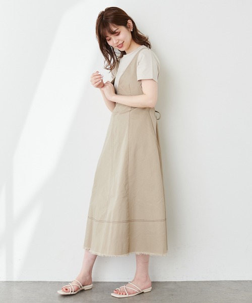 natural couture(ナチュラルクチュール)の「裾フリンジ配色ステッチジャンスカ(ワンピース・レディース・ブラック/ベージュ/インディゴブルー/アイボリー・FREE)」の18枚目の写真