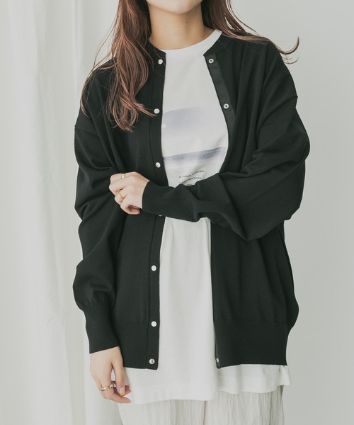 KBF+(ケービーエフプラス)の「KBF+ ルーズニットカーディガン(カーディガン/ボレロ・レディース・ブラック/オフホワイト/キャメル・ONE)」の3枚目の写真