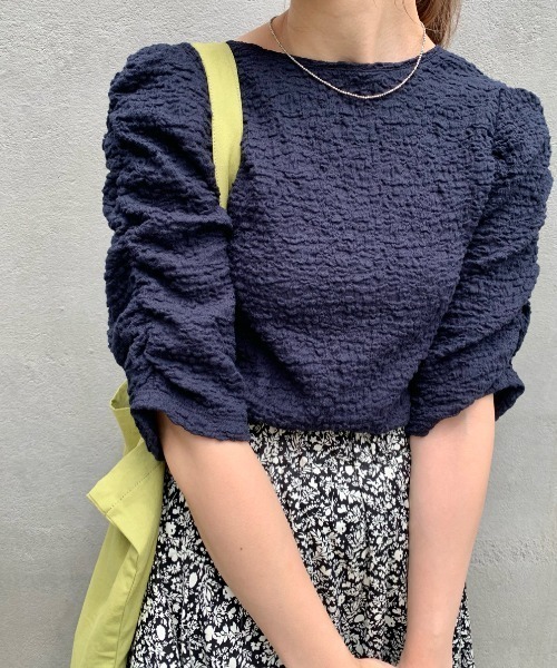 Kastane（カスタネ）の「ジャガードレースシャーリングT（Tシャツ/カットソー・レディース・ネイビー/グリーン/オレンジ/アイボリー/ピンク・FREE）」の4枚目の写真