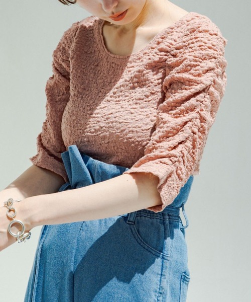 Kastane（カスタネ）の「ジャガードレースシャーリングT（Tシャツ/カットソー・レディース・ネイビー/グリーン/オレンジ/アイボリー/ピンク・FREE）」の5枚目の写真