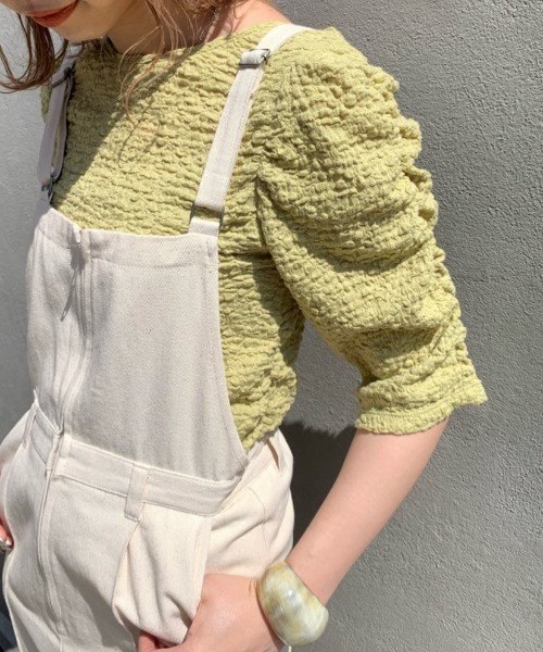 Kastane（カスタネ）の「ジャガードレースシャーリングT（Tシャツ/カットソー・レディース・ネイビー/グリーン/オレンジ/アイボリー/ピンク・FREE）」の3枚目の写真