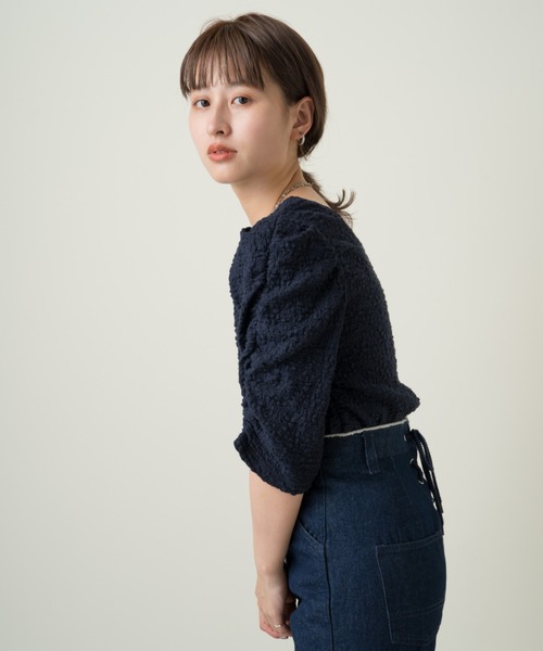 Kastane（カスタネ）の「ジャガードレースシャーリングT（Tシャツ/カットソー・レディース・ネイビー/グリーン/オレンジ/アイボリー/ピンク・FREE）」の8枚目の写真