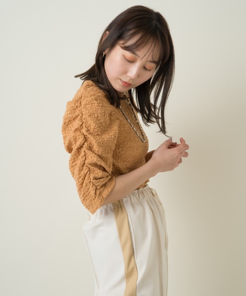 Kastane（カスタネ）の「ジャガードレースシャーリングT（Tシャツ/カットソー・レディース・ネイビー/グリーン/オレンジ/アイボリー/ピンク・FREE）」の9枚目の写真