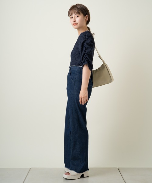 Kastane（カスタネ）の「ジャガードレースシャーリングT（Tシャツ/カットソー・レディース・ネイビー/グリーン/オレンジ/アイボリー/ピンク・FREE）」の12枚目の写真