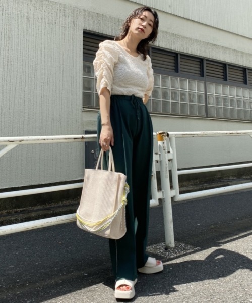 Kastane（カスタネ）の「ジャガードレースシャーリングT（Tシャツ/カットソー・レディース・ネイビー/グリーン/オレンジ/アイボリー/ピンク・FREE）」の19枚目の写真