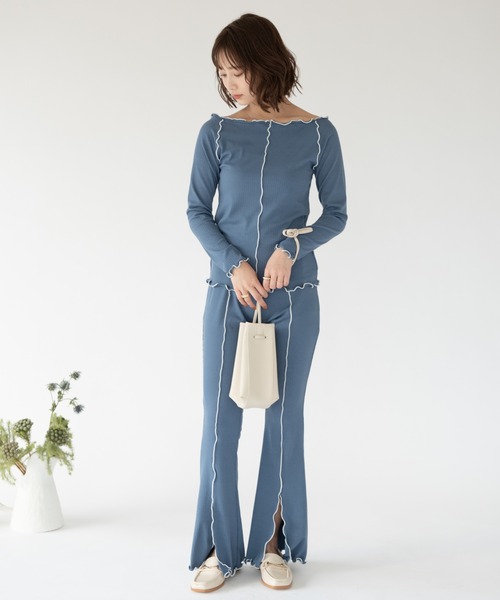 VRIA CHARME（バリアシャルム）の「リブメロウスリットフレアパンツ（その他パンツ・レディース・ライトグリーン/ブルー/ブラック/チャコールグレー・FREE）」の21枚目の写真