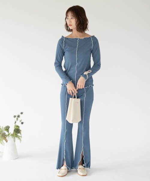 VRIA CHARME（バリアシャルム）の「リブメロウスリットフレアパンツ（その他パンツ・レディース・ライトグリーン/ブルー/ブラック/チャコールグレー・FREE）」の22枚目の写真