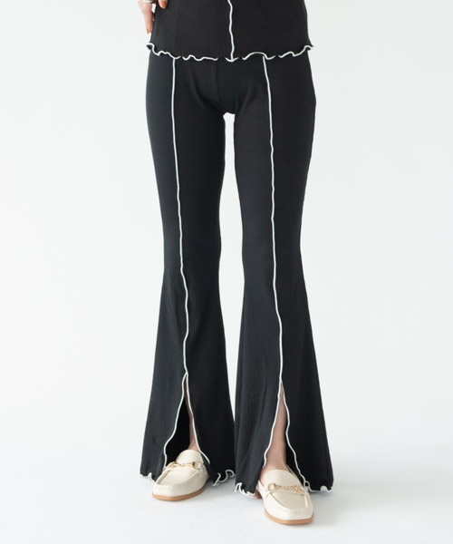 VRIA CHARME（バリアシャルム）の「リブメロウスリットフレアパンツ（その他パンツ・レディース・ライトグリーン/ブルー/ブラック/チャコールグレー・FREE）」の5枚目の写真