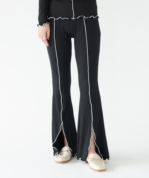 VRIA CHARME（バリアシャルム）の「リブメロウスリットフレアパンツ（その他パンツ・レディース・ライトグリーン/ブルー/ブラック/チャコールグレー・FREE）」の6枚目の写真