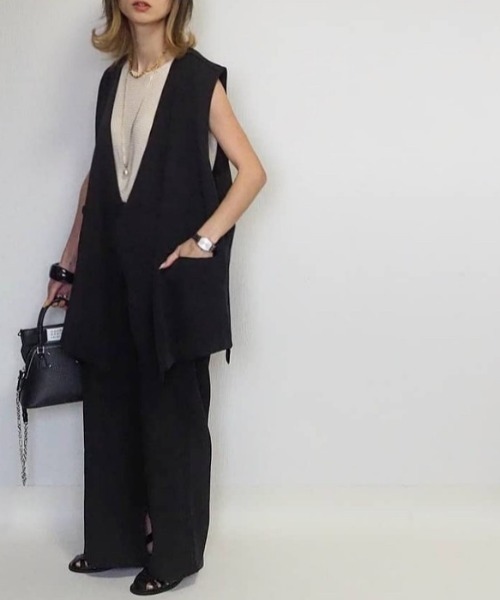 NEUNA（ヌナ）の「【ファッションインフルエンサーamoriaさん×neuna】セットアップスローブレスジャケット（ノーカラージャケット・レディース・ブラック/ベージュ/イエロー・FREE）」の7枚目の写真