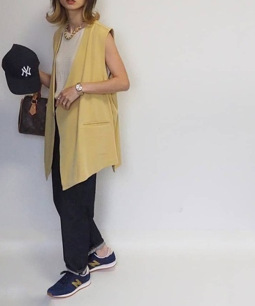 NEUNA（ヌナ）の「【ファッションインフルエンサーamoriaさん×neuna】セットアップスローブレスジャケット（ノーカラージャケット・レディース・ブラック/ベージュ/イエロー・FREE）」の6枚目の写真