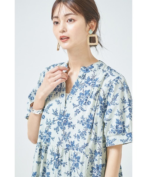 Cookie Chocolate(クッキーチョコレート)の「フラワー×ストライプシャツワンピース(ワンピース・レディース・ピンク/ブルー・MEDIUM)」の8枚目の写真