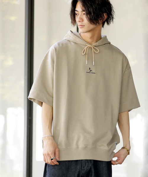 ADMIX/ATELIER SAB MEN（アドミックスアトリエサブメン）の「【 London Denim × No.sweat コラボ 】ミニ裏毛 オーバーサイズ プルオーバー パーカー（半袖）（パーカー・メンズ・オフホワイト/ブラック/ベージュ/カーキ/ネイビー/サーモンピンク・FREE）」の4枚目の写真