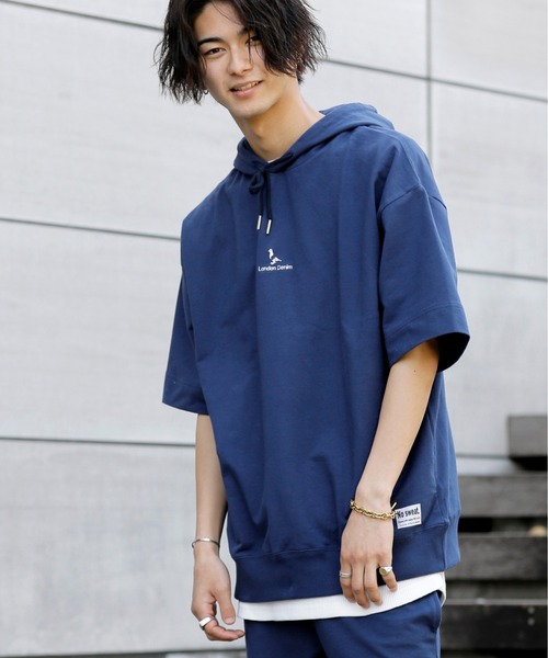 ADMIX/ATELIER SAB MEN（アドミックスアトリエサブメン）の「【 London Denim × No.sweat コラボ 】ミニ裏毛 オーバーサイズ プルオーバー パーカー（半袖）（パーカー・メンズ・オフホワイト/ブラック/ベージュ/カーキ/ネイビー/サーモンピンク・FREE）」の6枚目の写真