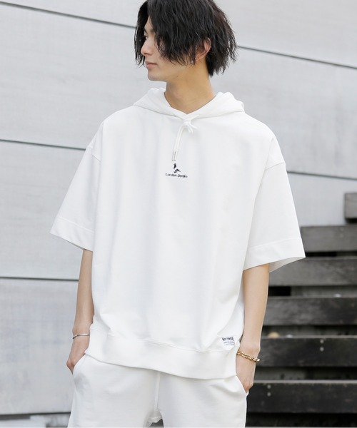 ADMIX/ATELIER SAB MEN（アドミックスアトリエサブメン）の「【 London Denim × No.sweat コラボ 】ミニ裏毛 オーバーサイズ プルオーバー パーカー（半袖）（パーカー・メンズ・オフホワイト/ブラック/ベージュ/カーキ/ネイビー/サーモンピンク・FREE）」の2枚目の写真