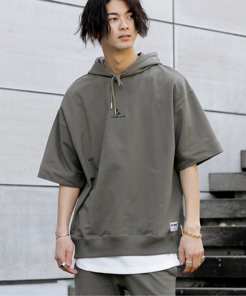 ADMIX/ATELIER SAB MEN（アドミックスアトリエサブメン）の「【 London Denim × No.sweat コラボ 】ミニ裏毛 オーバーサイズ プルオーバー パーカー（半袖）（パーカー・メンズ・オフホワイト/ブラック/ベージュ/カーキ/ネイビー/サーモンピンク・FREE）」の5枚目の写真