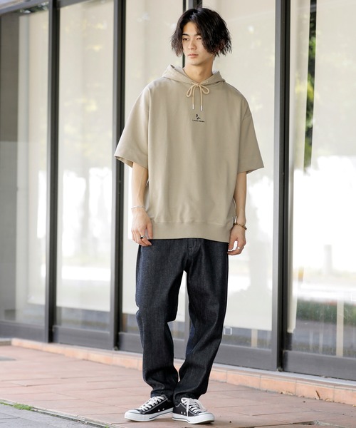 ADMIX/ATELIER SAB MEN（アドミックスアトリエサブメン）の「【 London Denim × No.sweat コラボ 】ミニ裏毛 オーバーサイズ プルオーバー パーカー（半袖）（パーカー・メンズ・オフホワイト/ブラック/ベージュ/カーキ/ネイビー/サーモンピンク・FREE）」の10枚目の写真