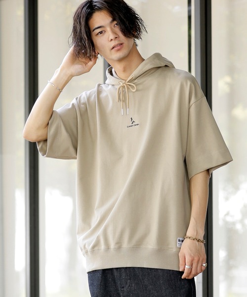 ADMIX/ATELIER SAB MEN（アドミックスアトリエサブメン）の「【 London Denim × No.sweat コラボ 】ミニ裏毛 オーバーサイズ プルオーバー パーカー（半袖）（パーカー・メンズ・オフホワイト/ブラック/ベージュ/カーキ/ネイビー/サーモンピンク・FREE）」の14枚目の写真