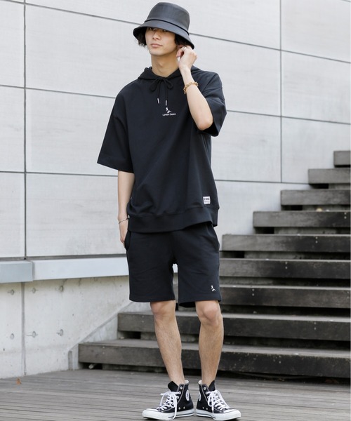 ADMIX/ATELIER SAB MEN（アドミックスアトリエサブメン）の「【 London Denim × No.sweat コラボ 】ミニ裏毛 オーバーサイズ プルオーバー パーカー（半袖）（パーカー・メンズ・オフホワイト/ブラック/ベージュ/カーキ/ネイビー/サーモンピンク・FREE）」の9枚目の写真