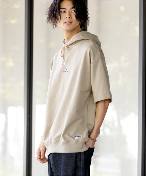 ADMIX/ATELIER SAB MEN（アドミックスアトリエサブメン）の「【 London Denim × No.sweat コラボ 】ミニ裏毛 オーバーサイズ プルオーバー パーカー（半袖）（パーカー・メンズ・オフホワイト/ブラック/ベージュ/カーキ/ネイビー/サーモンピンク・FREE）」の20枚目の写真