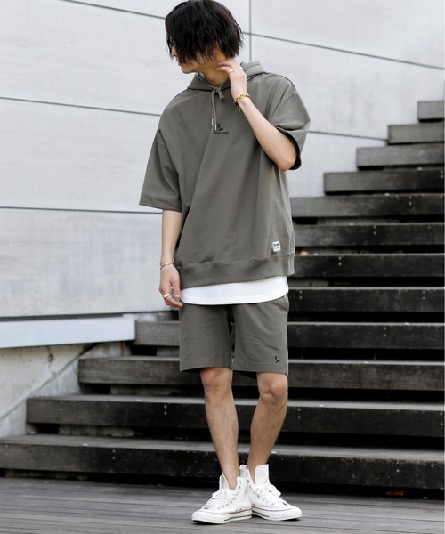 ADMIX/ATELIER SAB MEN（アドミックスアトリエサブメン）の「【 London Denim × No.sweat コラボ 】ミニ裏毛 オーバーサイズ プルオーバー パーカー（半袖）（パーカー・メンズ・オフホワイト/ブラック/ベージュ/カーキ/ネイビー/サーモンピンク・FREE）」の18枚目の写真