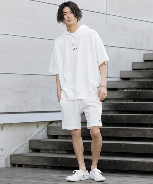 ADMIX/ATELIER SAB MEN（アドミックスアトリエサブメン）の「【 London Denim × No.sweat コラボ 】ミニ裏毛 オーバーサイズ プルオーバー パーカー（半袖）（パーカー・メンズ・オフホワイト/ブラック/ベージュ/カーキ/ネイビー/サーモンピンク・FREE）」の22枚目の写真