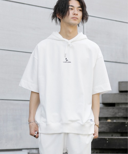 ADMIX/ATELIER SAB MEN（アドミックスアトリエサブメン）の「【 London Denim × No.sweat コラボ 】ミニ裏毛 オーバーサイズ プルオーバー パーカー（半袖）（パーカー・メンズ・オフホワイト/ブラック/ベージュ/カーキ/ネイビー/サーモンピンク・FREE）」の11枚目の写真