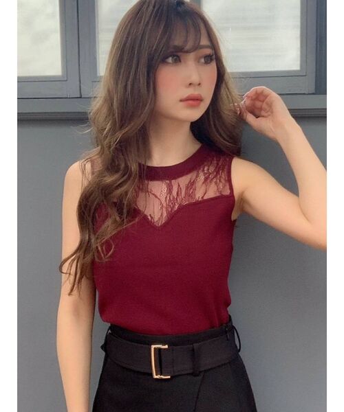 RESEXXY（リゼクシー）の「レース切替ニットトップス（ニット/セーター・レディース・ブラック/レッド/オフホワイト・FREE）」の3枚目の写真