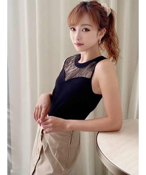 RESEXXY（リゼクシー）の「レース切替ニットトップス（ニット/セーター・レディース・ブラック/レッド/オフホワイト・FREE）」の4枚目の写真