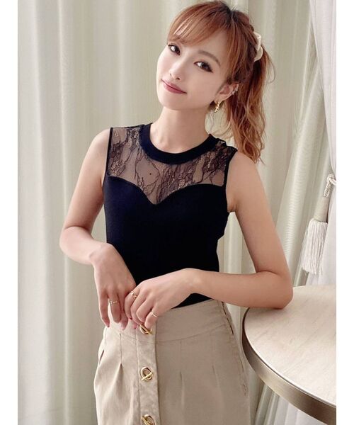 RESEXXY（リゼクシー）の「レース切替ニットトップス（ニット/セーター・レディース・ブラック/レッド/オフホワイト・FREE）」の8枚目の写真