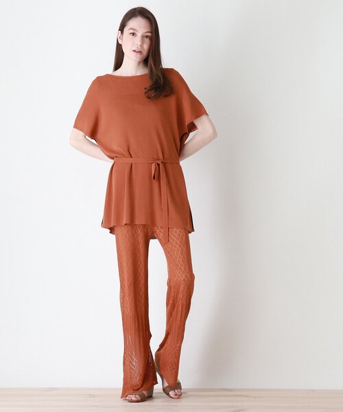 DRESKIP（ドレスキップ）の「◆style zampa for the holidays 【2点SET】チュニックニット×透かしパンツセット（セットアップ・レディース・ダークオレンジ/オフホワイト/ブラック・02）」の3枚目の写真