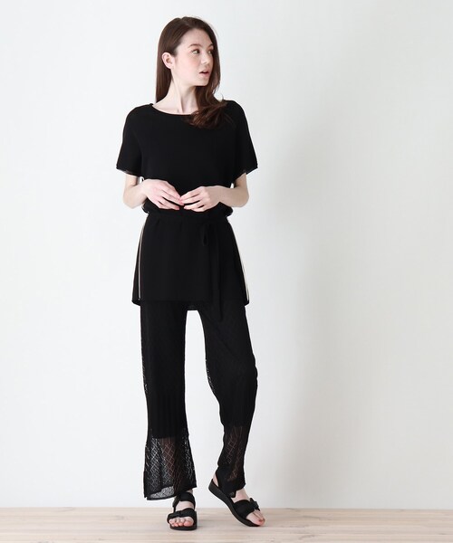 DRESKIP（ドレスキップ）の「◆style zampa for the holidays 【2点SET】チュニックニット×透かしパンツセット（セットアップ・レディース・ダークオレンジ/オフホワイト/ブラック・02）」の2枚目の写真