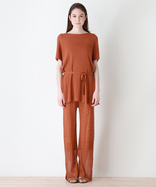 DRESKIP（ドレスキップ）の「◆style zampa for the holidays 【2点SET】チュニックニット×透かしパンツセット（セットアップ・レディース・ダークオレンジ/オフホワイト/ブラック・02）」の4枚目の写真