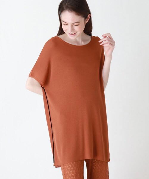 DRESKIP（ドレスキップ）の「◆style zampa for the holidays 【2点SET】チュニックニット×透かしパンツセット（セットアップ・レディース・ダークオレンジ/オフホワイト/ブラック・02）」の7枚目の写真