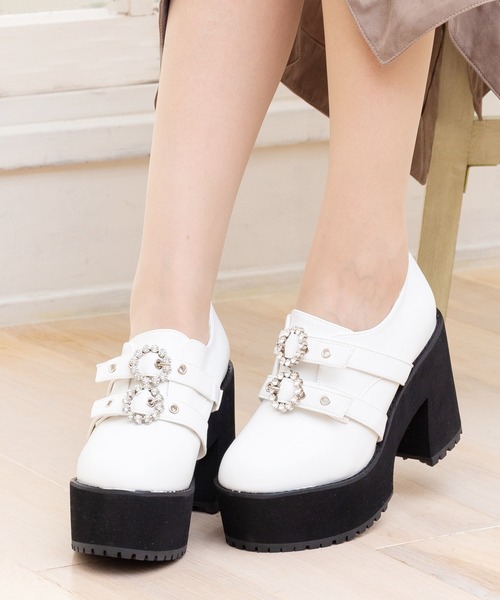 attagirl(アタガール)の「厚底プラットフォームビジューベルトブーティー(ドレスシューズ・レディース・ブラック系その他/ホワイト・S/M/L/LL/3L)」の11枚目の写真