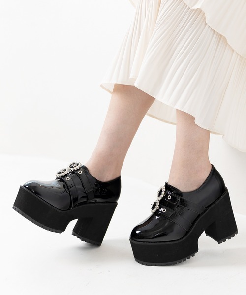 厚底プラットフォームビジューベルトブーティー（ドレスシューズ