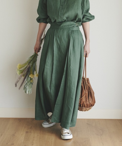 studio CLIP（スタディオクリップ）の「リネン100グルカタックスカート（スカート・レディース・ブラック/イエロー/グリーン・LARGE/MEDIUM）」の2枚目の写真